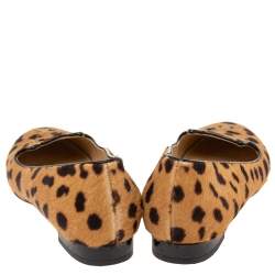 Pre Owned  Charlotte Olympia Brown leopard Print  Cat Ballet Flats Size 37.5