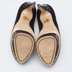 Pre Owned Charlotte Olympia Black Crystal Embellished Suede Dolly Platform Pumps Size 38.5