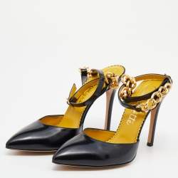 Charlotte Olympia Black Leather Ankle Strap Sandals Size 38.5