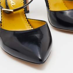 Charlotte Olympia Black Leather Ankle Strap Sandals Size 38.5