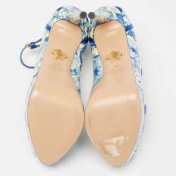 Charlotte Olympia Blue/White Ming Koi Carp Print Patent Leather Ankle Strap Pumps 39