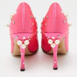 Pre Owned حذاء كعب عالي شارلوت أوليمبيا باكال ساتان وردي مزخرف لؤلؤ كريستال مقاس 36