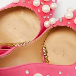 Pre Owned حذاء كعب عالي شارلوت أوليمبيا باكال ساتان وردي مزخرف لؤلؤ كريستال مقاس 36