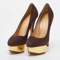 Charlotte Olympia Brown Suede Dolly Platform Pumps Size 38.5
