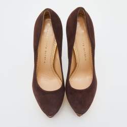 Pre Owned حذاء كعب عالي شارلوت أوليمبيا سويدي بني دولي نعل سميك مقاس 38.5