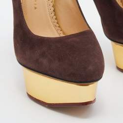 Pre Owned حذاء كعب عالي شارلوت أوليمبيا سويدي بني دولي نعل سميك مقاس 38.5