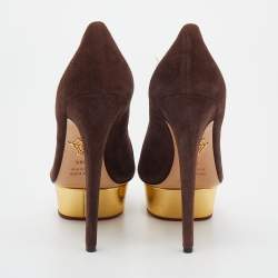 Pre Owned حذاء كعب عالي شارلوت أوليمبيا سويدي بني دولي نعل سميك مقاس 38.5