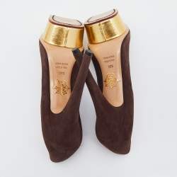 Pre Owned حذاء كعب عالي شارلوت أوليمبيا سويدي بني دولي نعل سميك مقاس 38.5