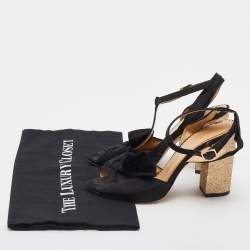 Charlotte Olympia Black Fabric Glitter Block Heel T Strap Sandals Size 37