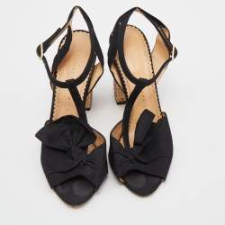 Charlotte Olympia Black Fabric Glitter Block Heel T Strap Sandals Size 37