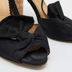 Charlotte Olympia Black Fabric Glitter Block Heel T Strap Sandals Size 37