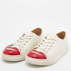 Pre Owned Charlotte Olympia White Leather Kiss me Low Top Sneakers Size 38