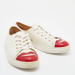 Pre Owned Charlotte Olympia White Leather Kiss me Low Top Sneakers Size 38