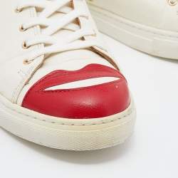 Pre Owned Charlotte Olympia White Leather Kiss me Low Top Sneakers Size 38