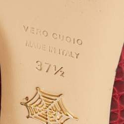 Pre Owned Charlotte Olympia Dark Red Croc Embossed Leather Kitty Ballet Flats Size 37.5 