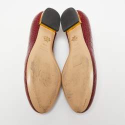 Pre Owned Charlotte Olympia Dark Red Croc Embossed Leather Kitty Ballet Flats Size 37.5 