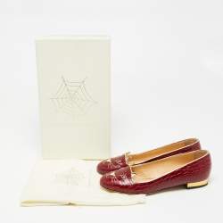 Pre Owned Charlotte Olympia Dark Red Croc Embossed Leather Kitty Ballet Flats Size 37.5 
