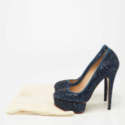 Pre Owned حذاء كعب عالي شارلوت أوليمبيا بريسيلا غليتر أزرق كحلي نعل سميك مقاس 38