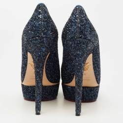 Pre Owned حذاء كعب عالي شارلوت أوليمبيا بريسيلا غليتر أزرق كحلي نعل سميك مقاس 38