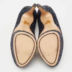 Pre Owned حذاء كعب عالي شارلوت أوليمبيا بريسيلا غليتر أزرق كحلي نعل سميك مقاس 38