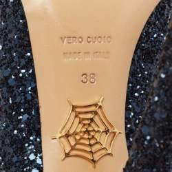 Pre Owned حذاء كعب عالي شارلوت أوليمبيا بريسيلا غليتر أزرق كحلي نعل سميك مقاس 38