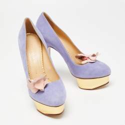 Charlotte Olympia Lavender Suede Dolly Platform Pumps Size 37