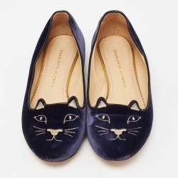 Pre Owned حذاء فلات شارلوت أوليمبيا كيتي قطيفة أزرق مقاس 41