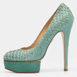 Charlotte Olympia Ombre Mint Green/Blue Python Leather Priscilla Platform Pumps Size 40