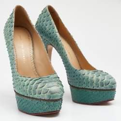 Charlotte Olympia Ombre Mint Green/Blue Python Leather Priscilla Platform Pumps Size 40