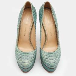 Charlotte Olympia Ombre Mint Green/Blue Python Leather Priscilla Platform Pumps Size 40