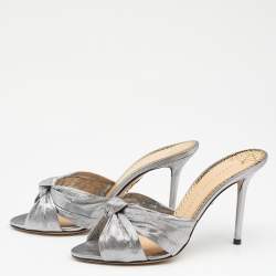 Charlotte Olympia Metallic Silver Fabric Farrah Knot Sandals Size 38