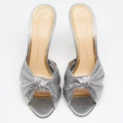 Charlotte Olympia Metallic Silver Fabric Farrah Knot Sandals Size 38
