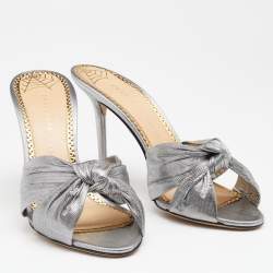 Charlotte Olympia Metallic Silver Fabric Farrah Knot Sandals Size 38