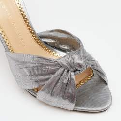 Charlotte Olympia Metallic Silver Fabric Farrah Knot Sandals Size 38
