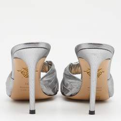 Charlotte Olympia Metallic Silver Fabric Farrah Knot Sandals Size 38