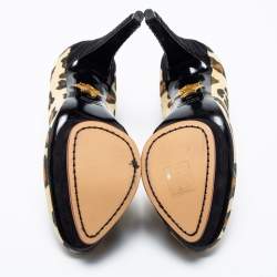 Charlotte Olympia Gold Leopard Print Glitter Suede Dolly  Pumps Size 39