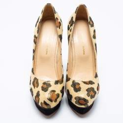 Charlotte Olympia Gold Leopard Print Glitter Suede Dolly  Pumps Size 39