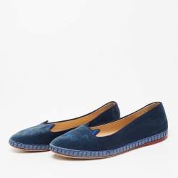 Charlotte Olympia Blue Velvet Kitty Smoking Slippers Size 39