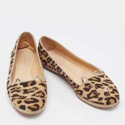 Charlotte Olympia Beige/Brown Leopard Print Calf Hair kitty Flats Size 39