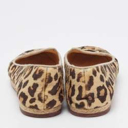 Charlotte Olympia Beige/Brown Leopard Print Calf Hair kitty Flats Size 39