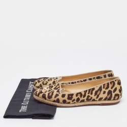 Pre Owned Charlotte Olympia Beige/Brown Leopard Print Calf Hair kitty Flats Size 39