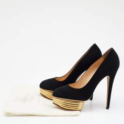 Charlotte Olympia Black Suede Dolly Platform Pumps Size 41