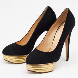 Charlotte Olympia Black Suede Dolly Platform Pumps Size 41