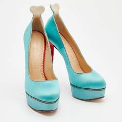 Charlotte Olympia Turquoise/Red Satin Josephine Platform Pumps Size 38