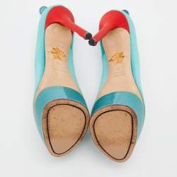 Charlotte Olympia Turquoise/Red Satin Josephine Platform Pumps Size 38