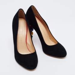 Pre Owned Charlotte Olympia Black Suede Mid Century Pumps Size 37.5