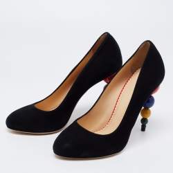 Pre Owned Charlotte Olympia Black Suede Mid Century Pumps Size 37.5