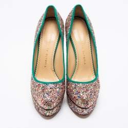 Pre Owned حذاء كعب عالي شارلوت أوليمبيا بريسيلا غليتر متعدد الألوان نعل سميك مقاس 38