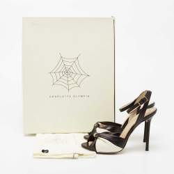 Charlotte Olympia Black/White Leather Do The Twist Ankle Strap Sandals Size 37