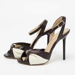 Charlotte Olympia Black/White Leather Do The Twist Ankle Strap Sandals Size 37